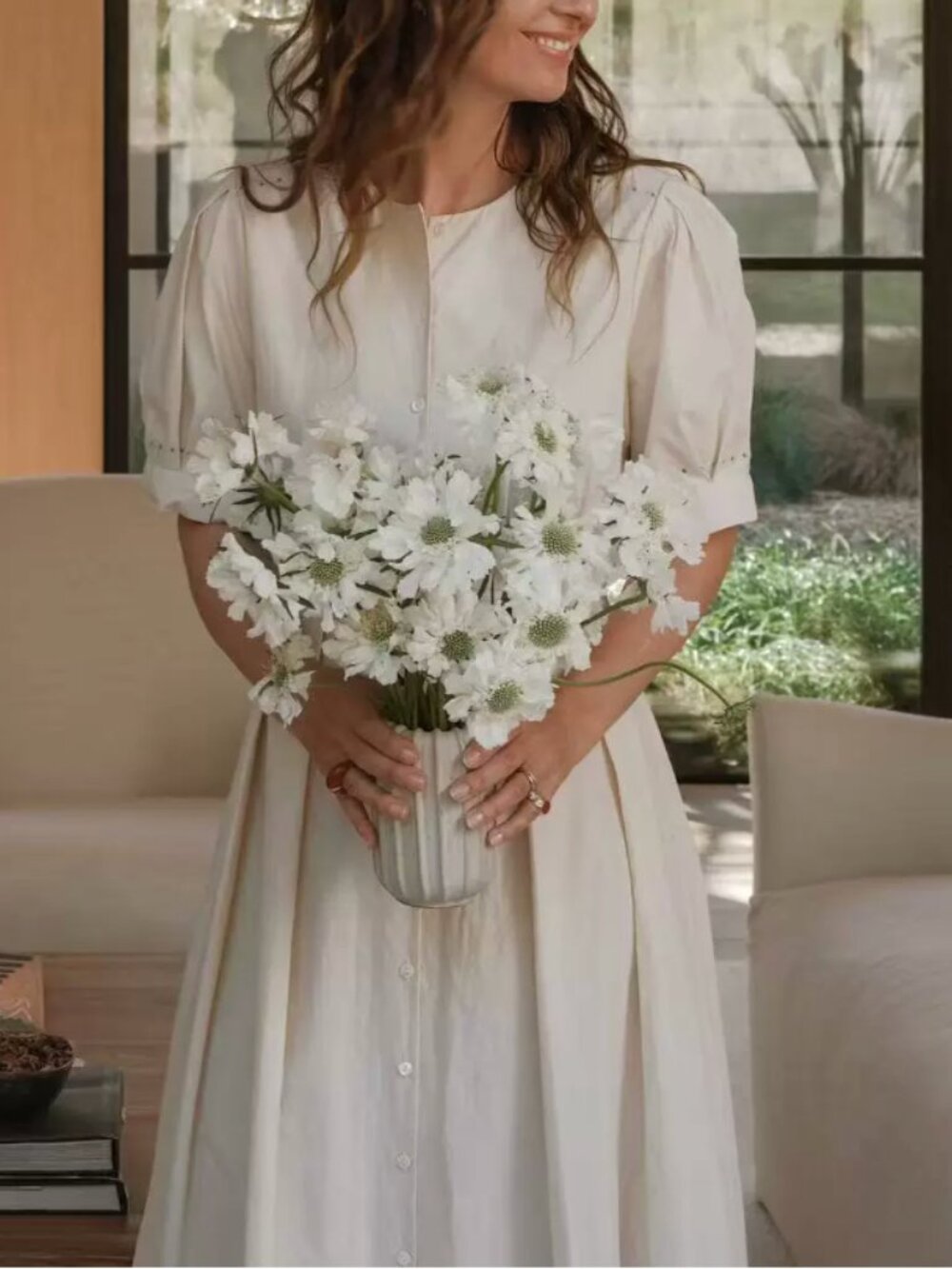 BEST Jenni Wayne Harper Midi Dress XS/S Warm Ivory Classic Quiet Lux